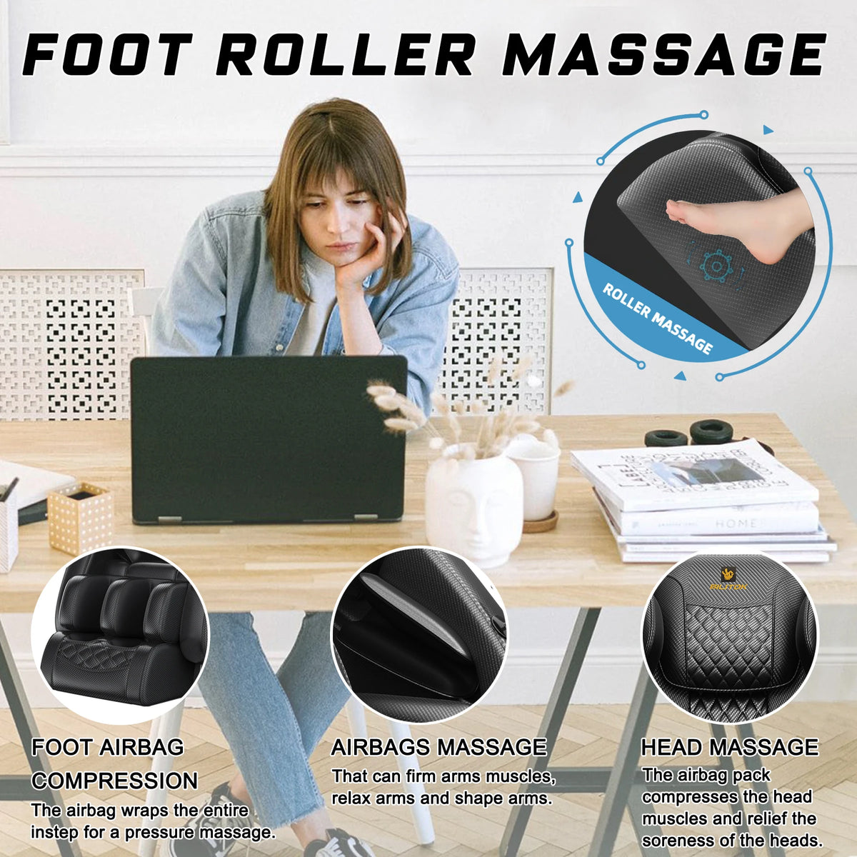 Massagesessel mit Zero-Gravity-Funktion, Ganzkörper-Massagesessel mit Heizung, Bluetooth-Lautsprecher, Airbags, Fußroller