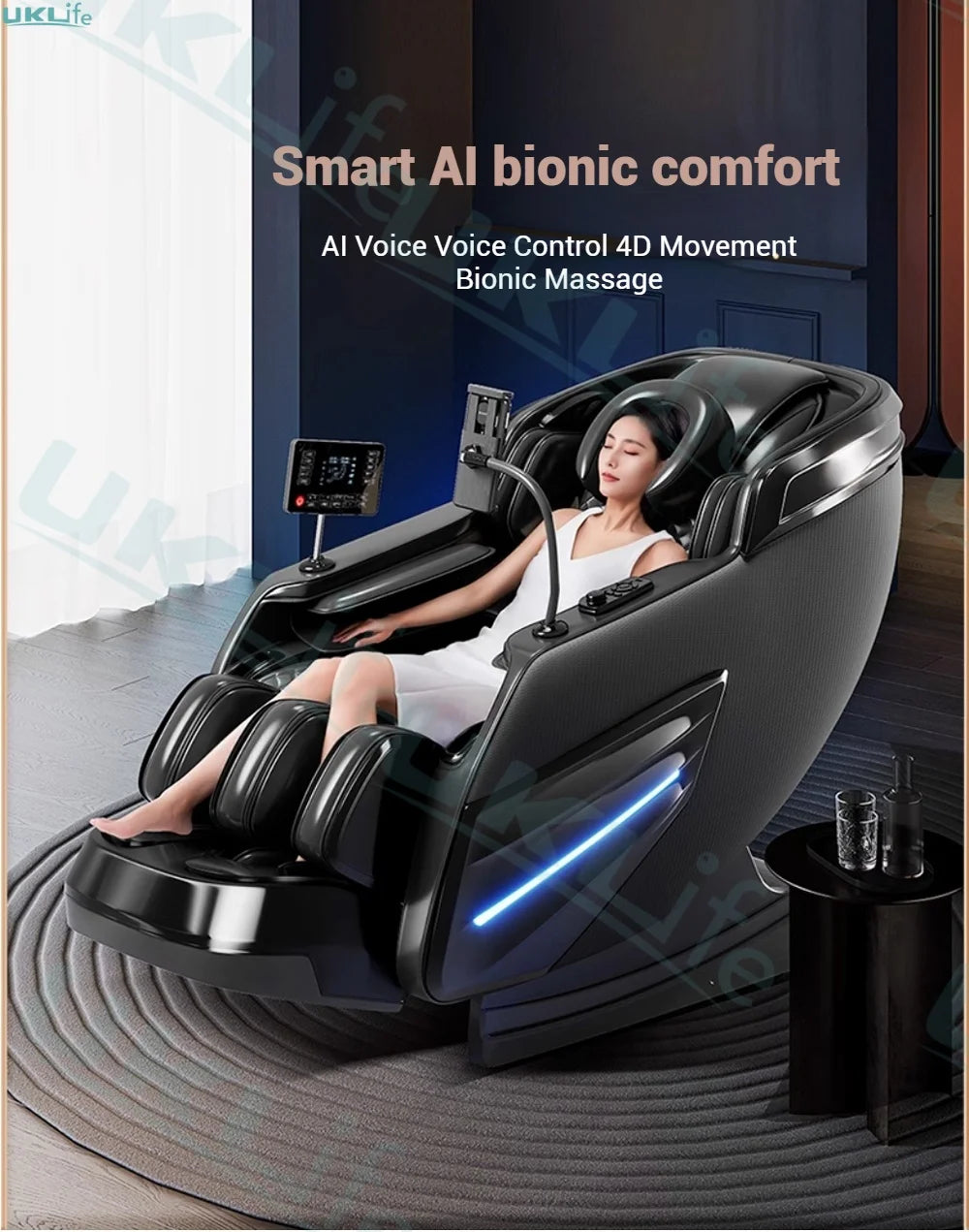 2025 Upgrade 6D Jade-Rollen-Massagesessel mit KI-Sprachsteuerung, automatischem Körperscan, Thai-Stretching & Handyhalter – Schwerelosigkeit F