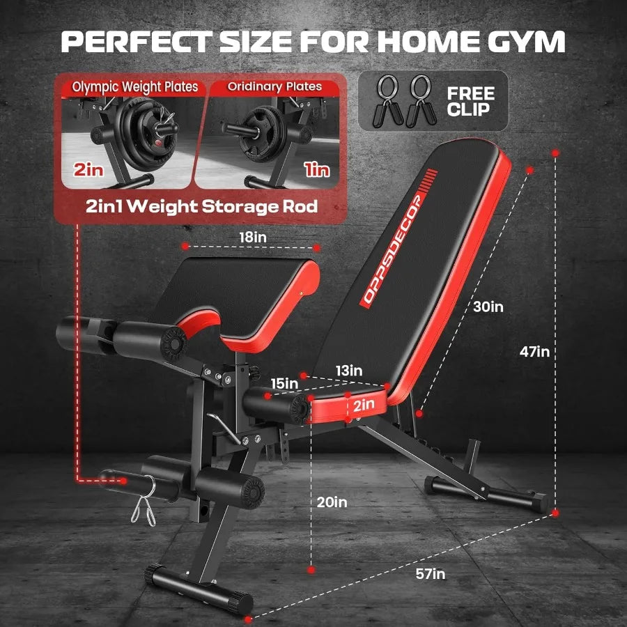 Adjustable Weight Bench Set with Integrated Leg Extension and Leg Curl Attachments 800LB Capacity Preacher Curl Bench Offering