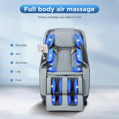 PayLeeHere Ganzkörper-Shiatsu-Massagesessel mit Schwerkraft-, Luftmassagesystem, Wermuttherapie und Bluetooth-Lautsprecher, Schwarz