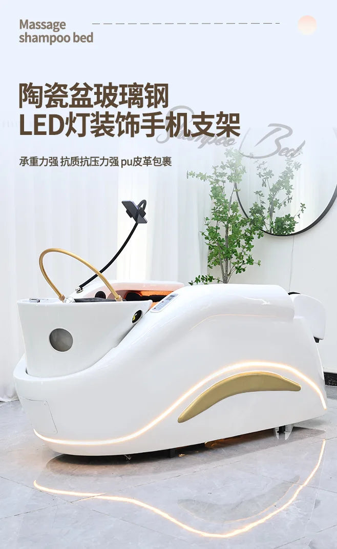 Barber Shop Lounge Shampoo Chair Bed Ear Picking Equipment Sink Shampoo Chair Comfort PU Leather Furniture Shampooing Lit MHXFY