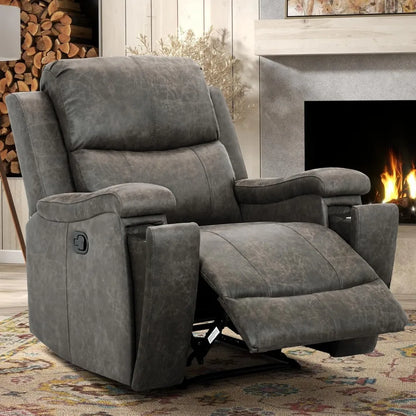 Leather Recliner Chair, Classic and Traditional Manual Recliner Chair with Overstuffed Arms and Back, Manual Single Sofa with Pa