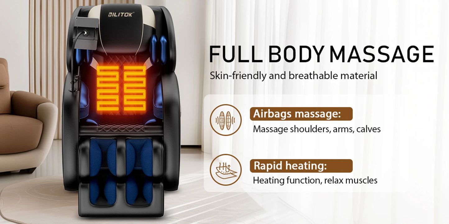 Zero-Gravity-Ganzkörpermassagesessel mit Heizung, Airbags, Fußroller & Touchscreen – Belastbar bis 82 kg