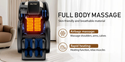Zero-Gravity-Ganzkörpermassagesessel mit Heizung, Airbags, Fußroller und Touchscreen – bis zu 81 kg Tragkraft