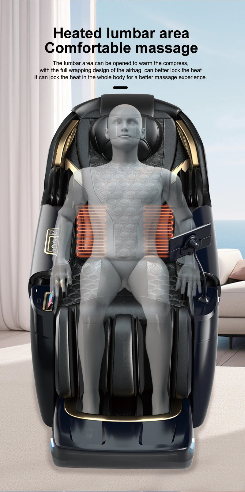 USA Lokale Lieferung 135cmSL Shiatsu 4D Heizung Airbag Zero Gravity Ganzkörpermassagestuhl Home Office Stuhl