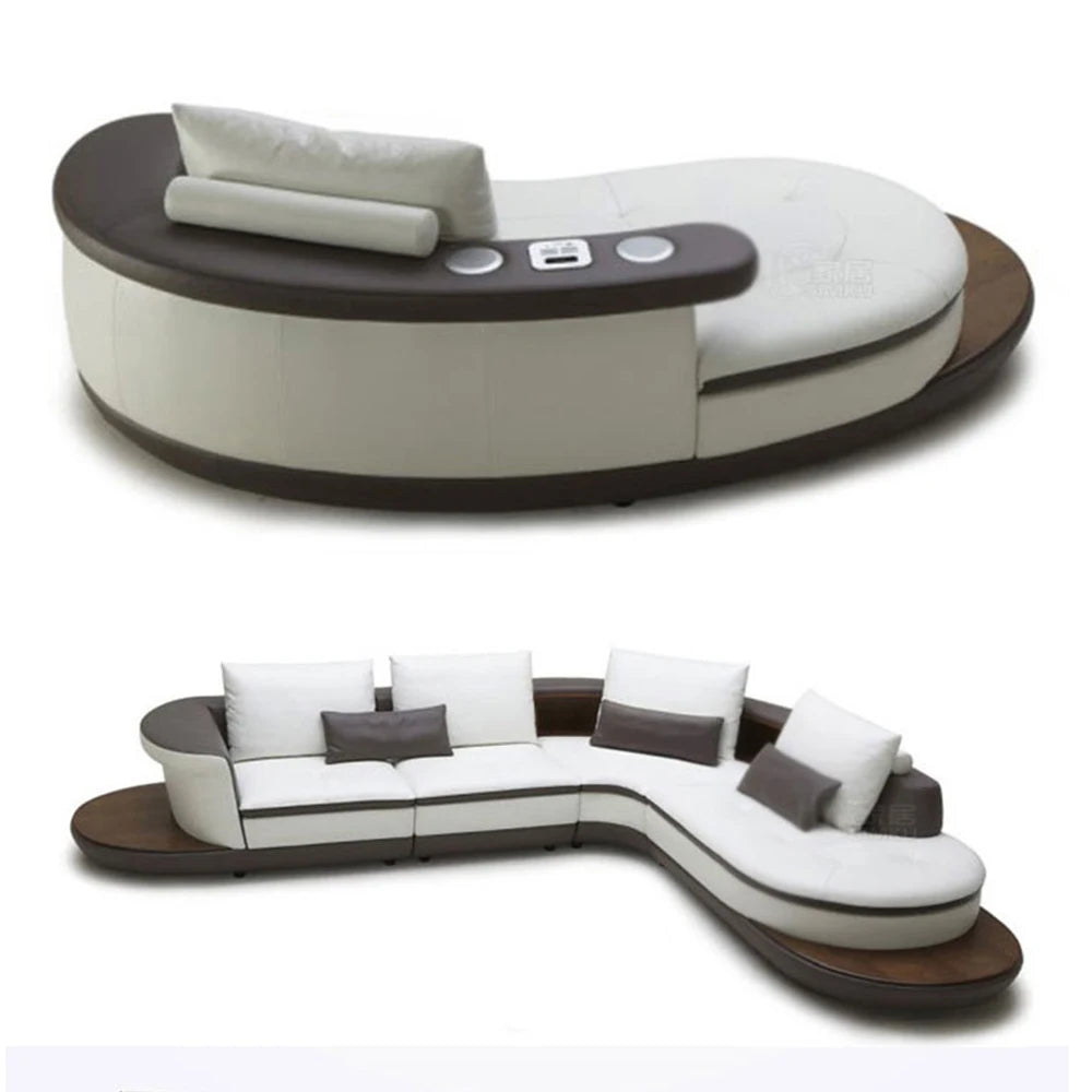 Modernes Luxus-Sofa-Set aus echtem Leder mit Lautsprecher und USB, U-förmiges Wohnzimmersofa mit Ablageregalen