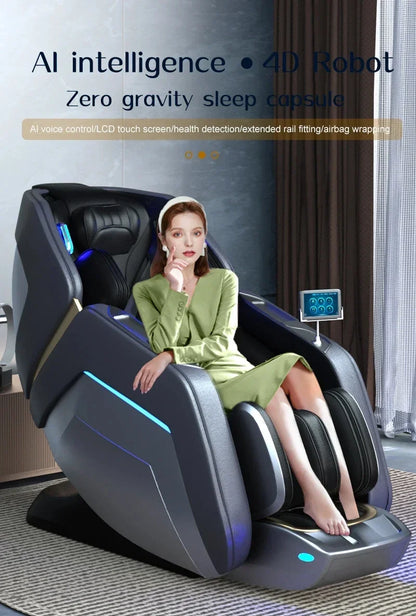 2025 4D Zero Gravity Ganzkörper-Massagesessel Sprachsteuerung Beheizte Rückenlehne Bluetooth-Lautsprecher Airbag-Technologie zur Entspannung
