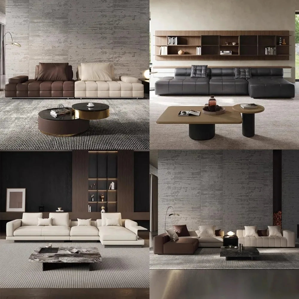 Minimalistische Multi-Seat Leder Ecksofa Kombination Modern Einfaches Wohnzimmer Sofas Erste Schicht Rindsleder L-Form Sofa-Set