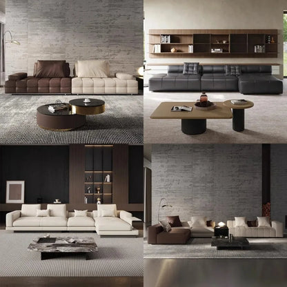 Minimalistische Multi-Seat Leder Ecksofa Kombination Modern Einfaches Wohnzimmer Sofas Erste Schicht Rindsleder L-Form Sofa-Set
