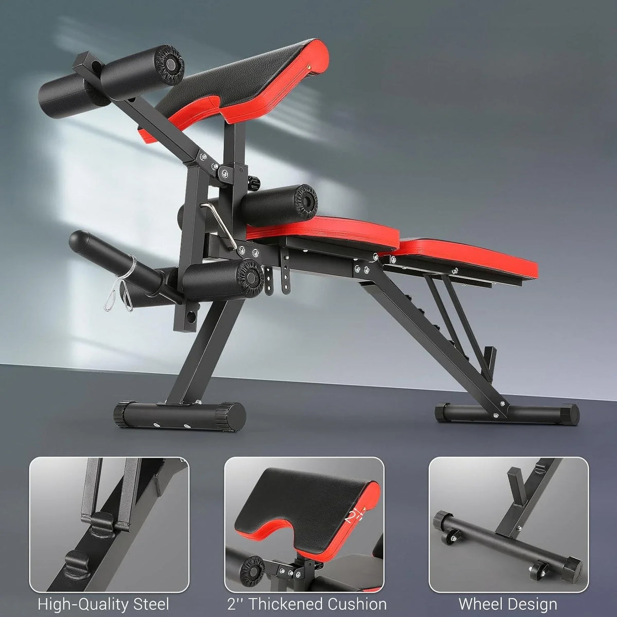 800LBS Verstellbare Hantelbank, Trainingsbank für das Home-Gym, Hantelbank mit Beinstreck- und Beincurler-Funktion, Curlbank