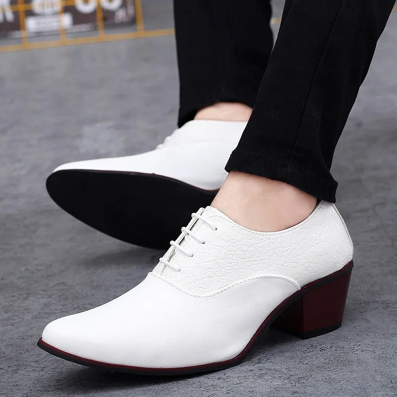 New Classic High Heel Men’s Leather Oxfords – Luxury Designer Wedding & Formal Shoes