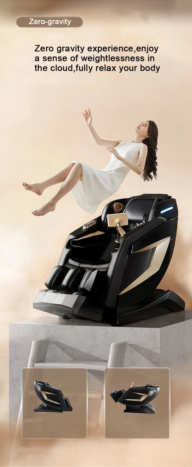 2025 4D-Massagesessel Ganzkörper-Massagesessel mit Schwerelosigkeit, verlängerter Fußstütze, SL-Schiene, Yoga-Stretch, Fußrollen und Heizung