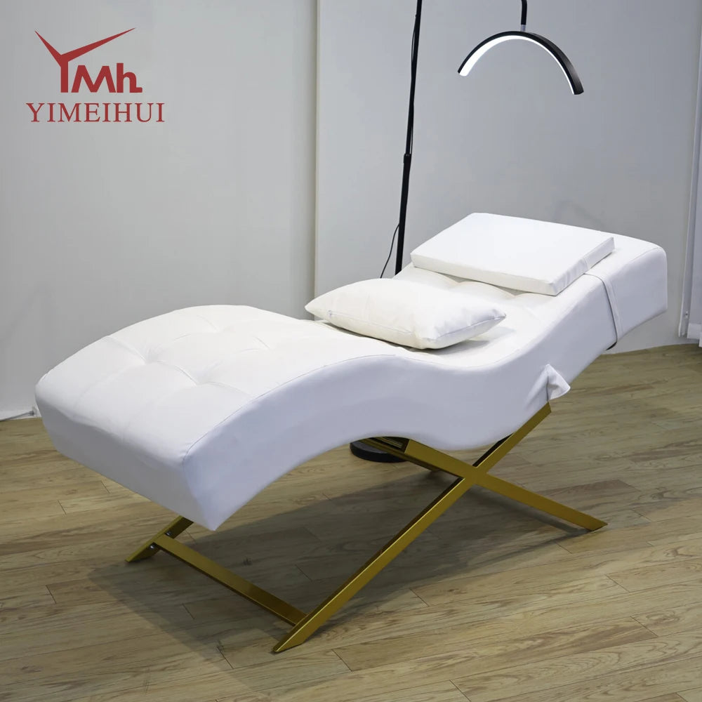 Luxury modern design white curved velvet facial bed spa massage lash bed for beauty salon