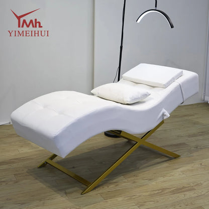 Luxury modern design white curved velvet facial bed spa massage lash bed for beauty salon