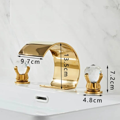 Tuqiu Gold Badezimmerarmatur Widespread Waschtischarmatur Messingarmatur Waschbeckenarmatur 3-Loch Kristallgriff Heiß- und Kaltwasserhahn