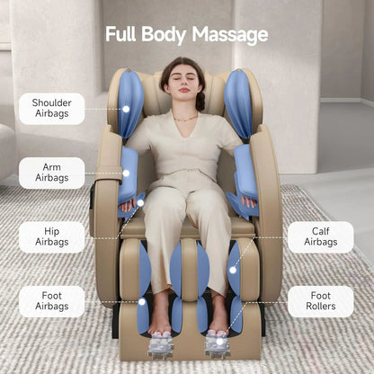 Liegesessel, Ganzkörper-Airbag-Massage, One-Touch-Schwerelosigkeit, Fußroller und Bluetooth, für Zuhause