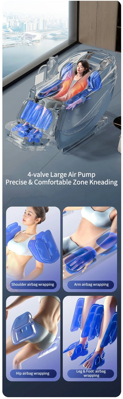 4D Smart Sensory Dual-Movement-SL-Track-Massagesessel, Thai-Stretch, elektrische Beinauflage, Liegesofa, Zero Gravity, Home-Office-Sessel