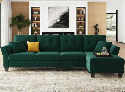 L-förmiges Sofa 4-Sitzer Sofa mit Récamiere L-förmige Sofas Umwandelbares Sektionssofa (Dunkelgrün, L-förmiges Sofa)