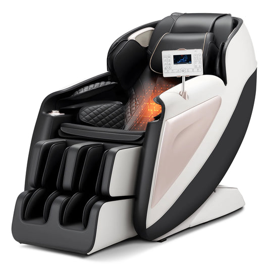 SucceBuy Massagesessel 4D Ganzkörper-Schwerelosigkeitssessel mit SL-Schiene, Dehnungsfunktion, KI-Sprachsteuerung, Heizung, Fußrollen und einziehbarer Fußstütze