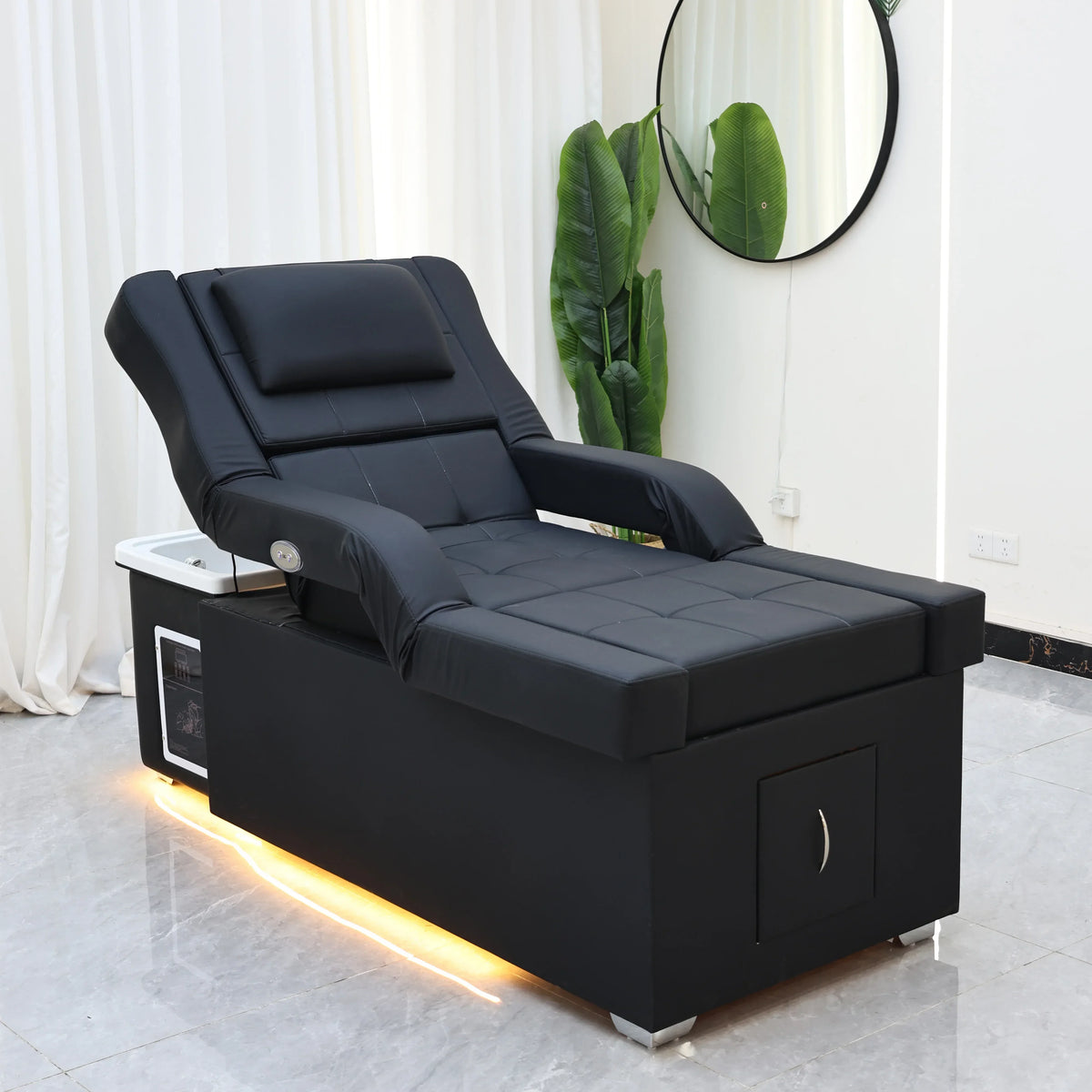 XinSheng Elektrisch höhenverstellbares Shampoo-Bett Massageliege All-in-One Salon-SPA-Massageliege mit Haarwaschbecken und Fußbad