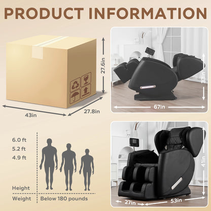 Massagesessel mit Zero-Gravity-Funktion, Massagesessel mit Heizung, Airbags, Fußrollen, Bluetooth-Lautsprecher