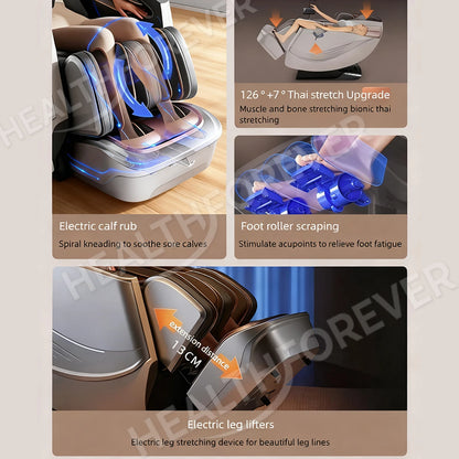 6D+6D Dual 6-Kopf-Massagesessel SL Track Wärmetherapie KI-Sprachsteuerung Thai-Stretch-Massagesessel 4D Zero Gravity Gesundheits-Scan