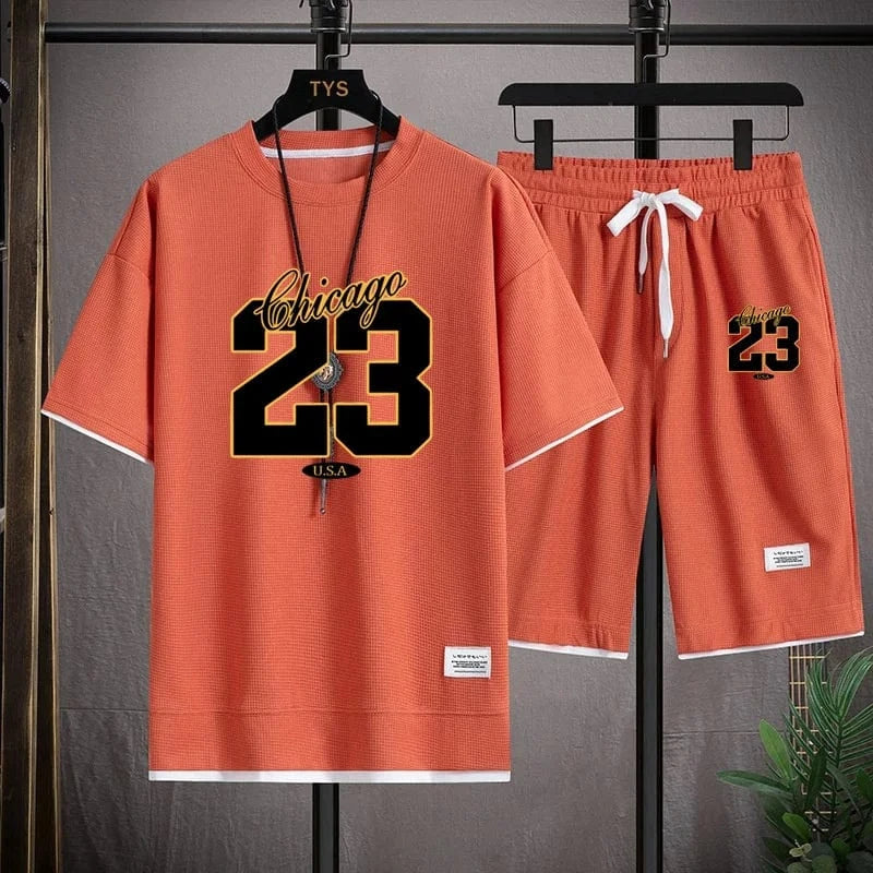 Men's Summer Korean Fashion Sportswear Set – Printed T-Shirt