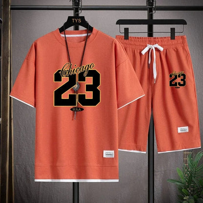 Men's Summer Korean Fashion Sportswear Set – Printed T-Shirt