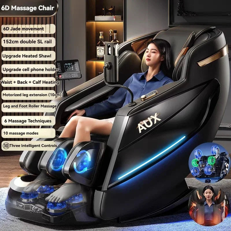 Dual-Core 6D+6D Massagesessel Ganzkörper-Schwerelosigkeits-Massagesessel mit Heizung Tiefenentspannungs-Massagesessel