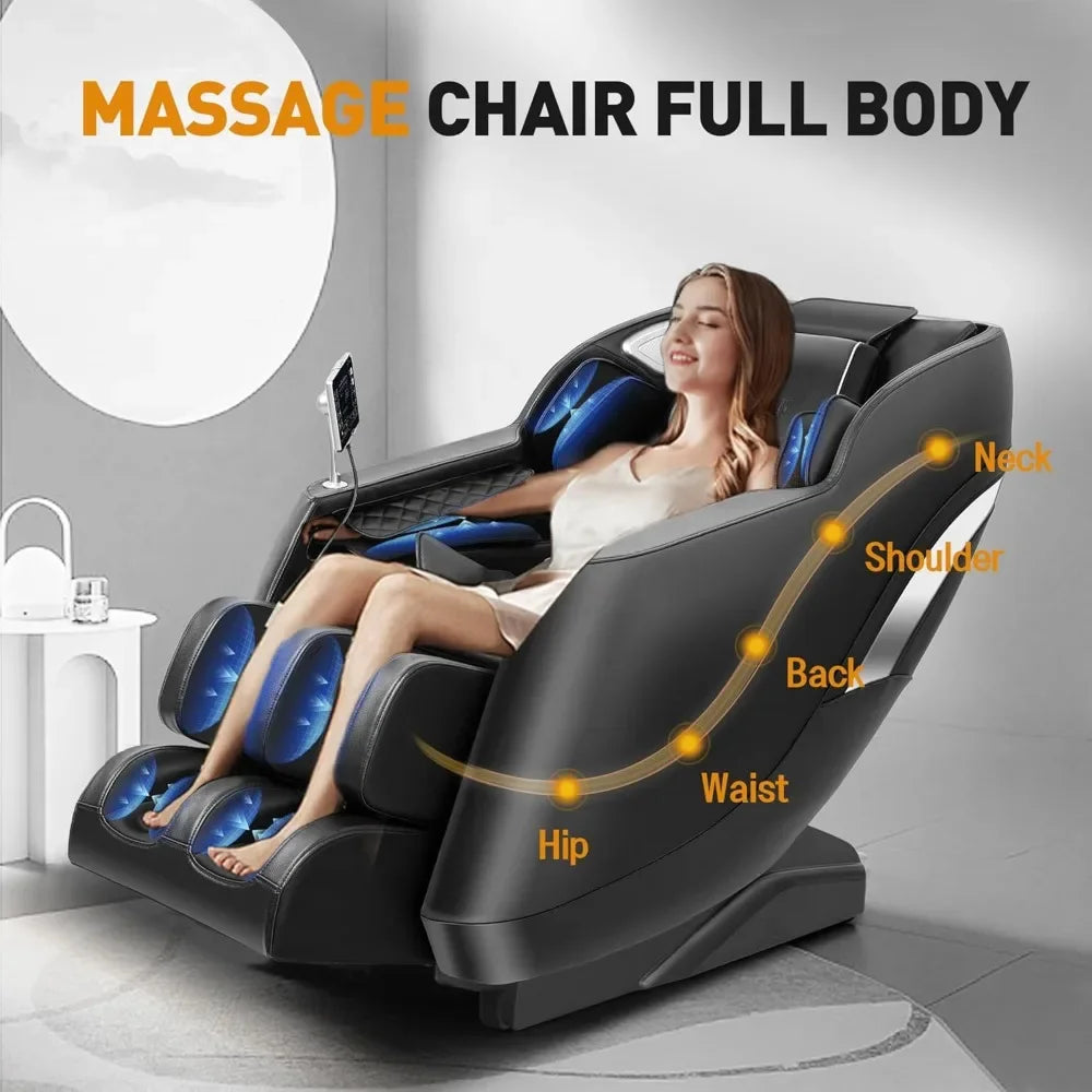 Massagesessel Ganzkörper: mit 8 festen Massagepunkten, Schwerelosigkeit, Taillen- & Beinheizung, Airbag-Massage, Bluetooth Musik, LED-Fernbedienung