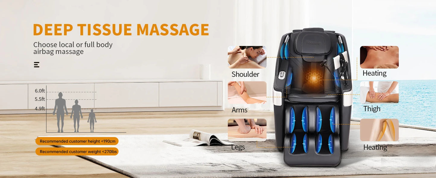 SL Track 3D Massage Chair with Body Scan, Zero Gravity Shiatsu Massager Chair with Heat, Foot Roller, Bluetooth for Home Office