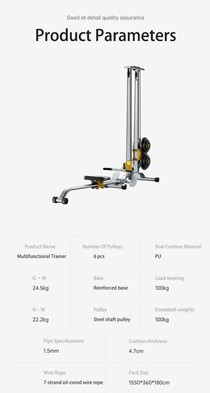 Home Gym LAT Pull Down Machine with High & Low Pulleys Fitness Rowing Machine100KG with LAT and Low Row Bars for Muscle Training