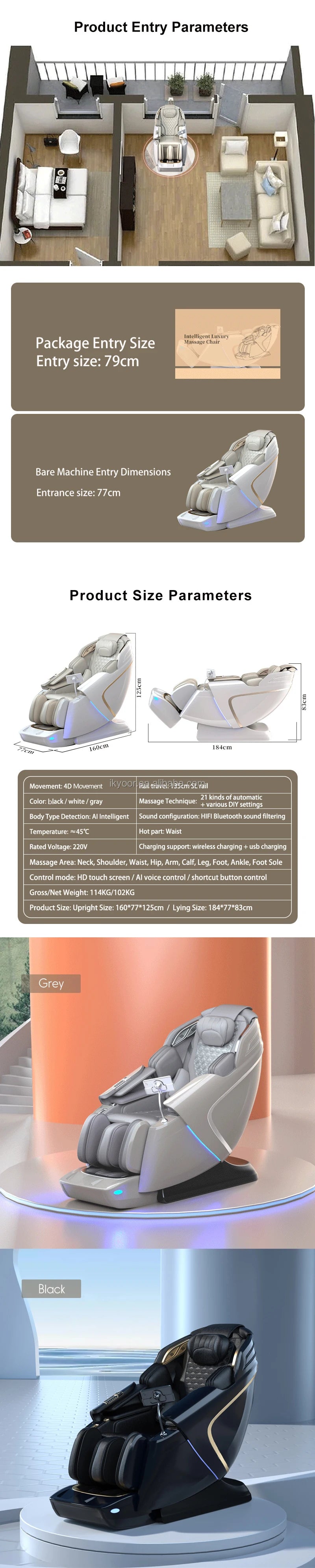 OEM Ganzkörper-4D-SL-Track-Massagesessel mit Schwerelosigkeitsfunktion, 13 Programmen, Heizung und kabellosem Laden