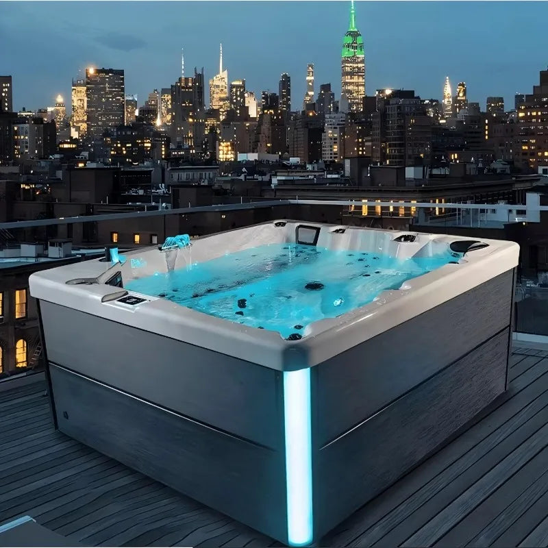 Luxuriöser beheizter Outdoor-Whirlpool 2,1 x 2,1 x 0,9 m für 5 Personen gleichzeitig, geeignet für Terrassen und Hotels FOB