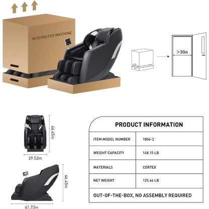 Massagesessel Ganzkörper: mit 8 festen Massagepunkten, Schwerelosigkeit, Taillen- & Beinheizung, Airbag-Massage, Bluetooth Musik, LED-Fernbedienung