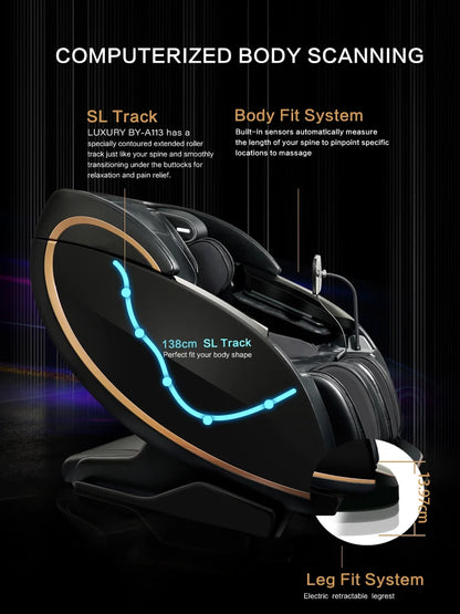 Fauteuil de massage corps entier, fauteuil de massage zéro gravité, chauffage, massage des pieds, modes automatiques, écran tactile (noir et blanc)