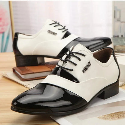 Men’s Low-Top Dress Shoes – Premium Patent Leather, Black & White