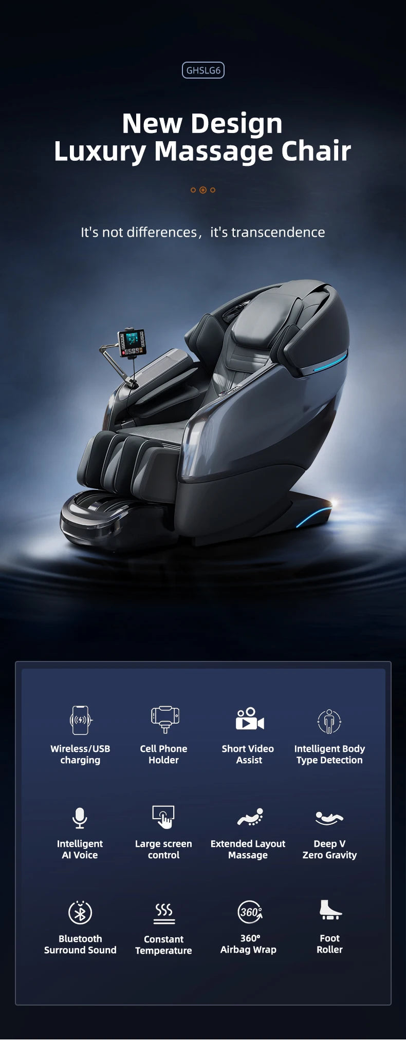 Massagesessel 5d Zero Gravity mit Heizung 2023 4d Massagesessel Kabelloses Telefonladegerät