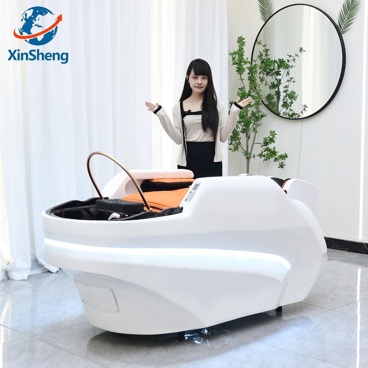 XinSheng Integriertes Haarwasch- und Massagebett mit Kopf-SPA-Begasungsmaschine Friseursalon Kommerzielles elektrisches Möbel