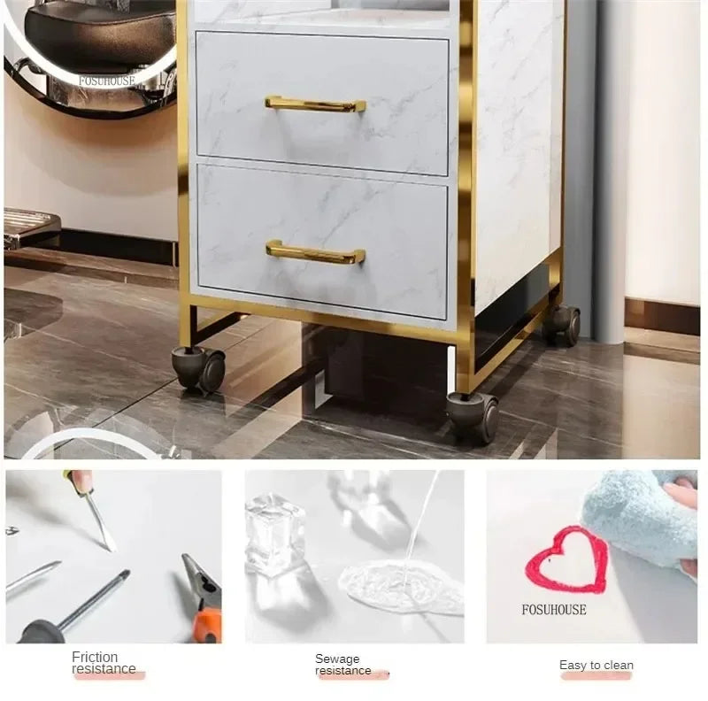 Spezielle Salon-Rollwagen Schrank Friseursalon Kommerzielle Möbel Barbier-Shop Multifunktionaler Aufbewahrungswagen mit Schublade
