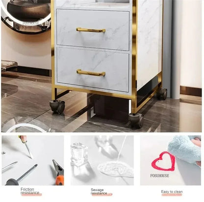 Spezielle Salon-Rollwagen Schrank Friseursalon Kommerzielle Möbel Barbier-Shop Multifunktionaler Aufbewahrungswagen mit Schublade