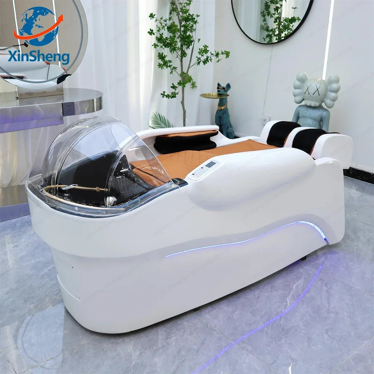 XinSheng Integriertes Haarwasch- und Massagebett mit Kopf-SPA-Begasungsmaschine Friseursalon Kommerzielles elektrisches Möbel