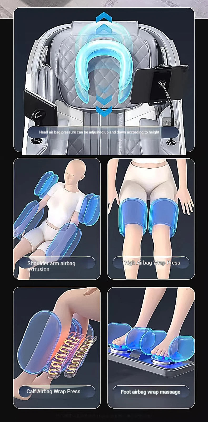2025 4D-Massagesessel Shiatsu-Massage Ganzkörpermassagesessel Schwerelosigkeit, ausziehbare Fußstütze, SL Track Heizung Airbags, Heizung