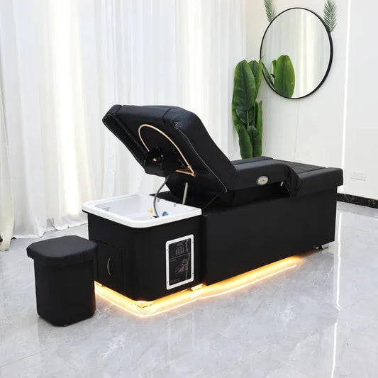 2026 Elektrisch verstellbares Lift-Shampoobett Massageliege All-in-One-Salon-SPA-Massagebett mit Haarwaschbecken & Fußbad