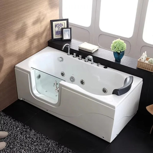 Indoor Walk-In-Badewanne Whirlpool Massage SPA Badezimmer Einweichdüsen Badewanne quadratisch mit Glastür Duscharmatur