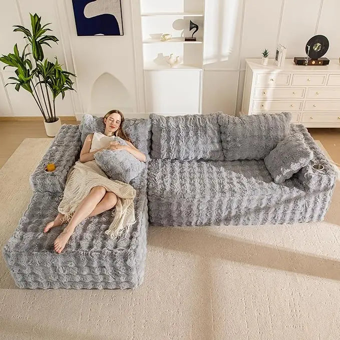 L-Shaped 104 Sectional Sofa, Modern Living Room Couch, Sleeper with Deep Seat, No Assembly,