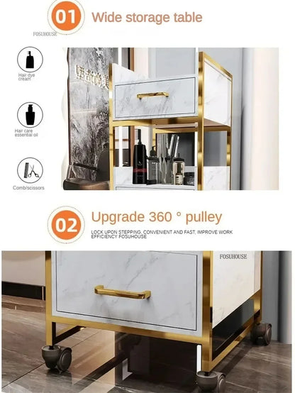 Spezielle Salon-Rollwagen Schrank Friseursalon Kommerzielle Möbel Barbier-Shop Multifunktionaler Aufbewahrungswagen mit Schublade