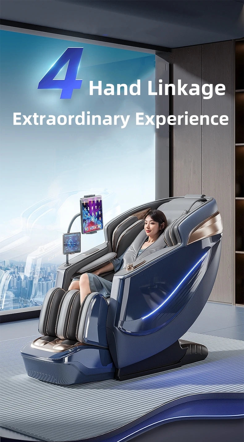 4D Smart Sensory Dual-Movement-SL-Track-Massagesessel, Thai-Stretch, elektrische Beinauflage, Liegesofa, Zero Gravity, Home-Office-Sessel