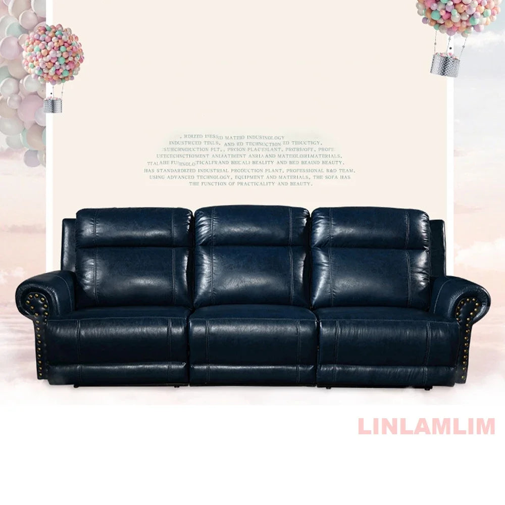 MINGDIBAO Luxuriöses Sofa-Set aus echtem Leder mit elektrischer Relaxfunktion, L-förmige elektrische Relax-Couch mit Nagelverzierung, Heimkinositz