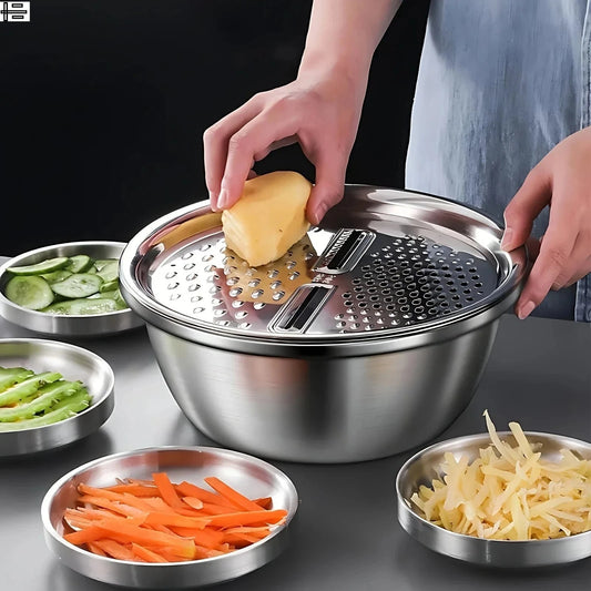 Ensemble 3 Pièces Inox Multifonction – Passoire, Saladier & Panier pour Laver